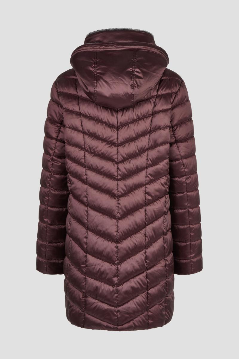 Barbara Lebek Burgundy Quilted Winter Coat with Detachable Faux Fur Collar & Hood – 10430062