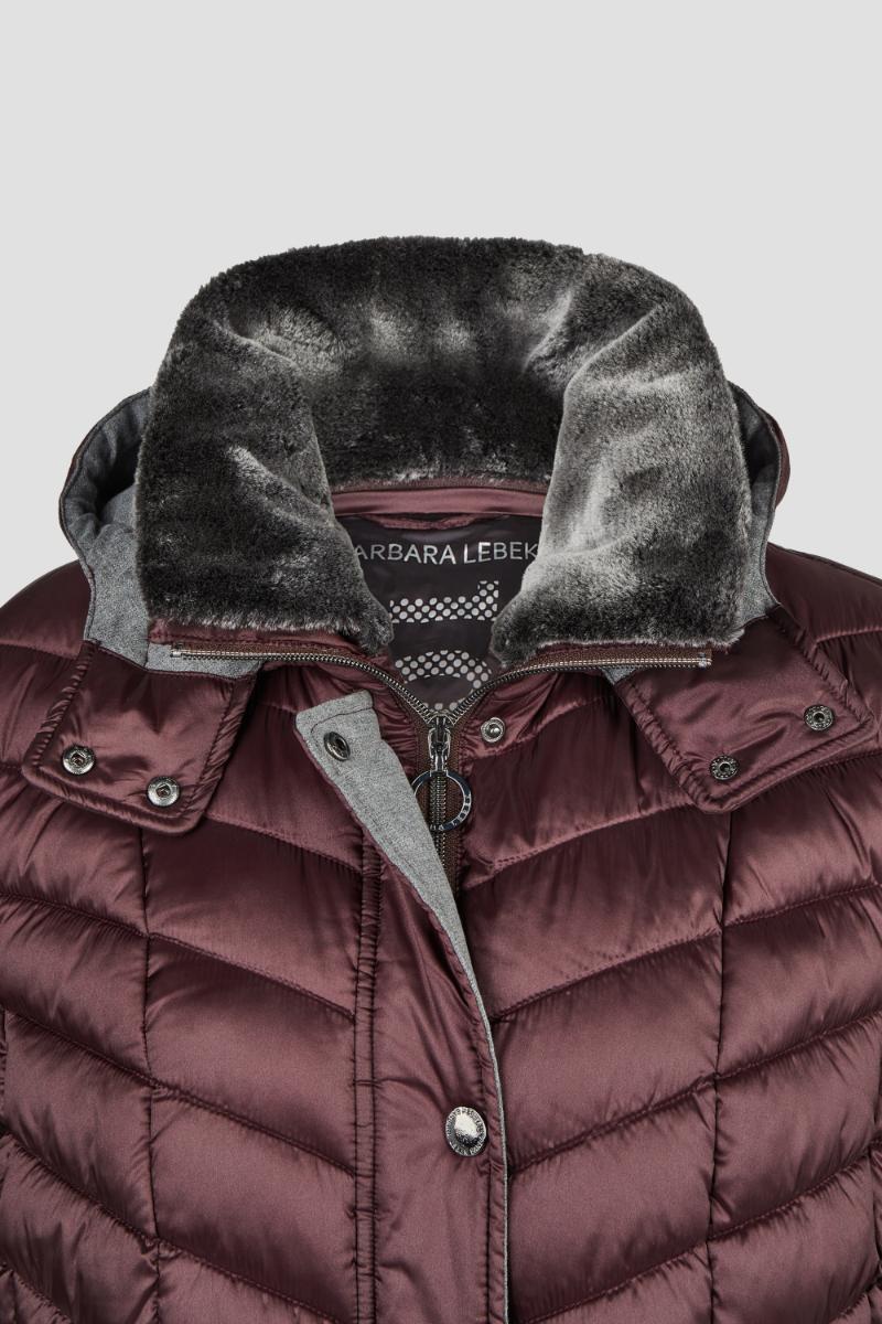 Barbara Lebek Burgundy Quilted Winter Coat with Detachable Faux Fur Collar & Hood – 10430062