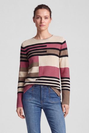 Rabe Geo Stripe & Block Print Pullover – Pink 57-123622 7254